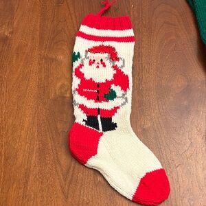 VINTAGE Festive Santa Knit Christmas Stocking - Red and White